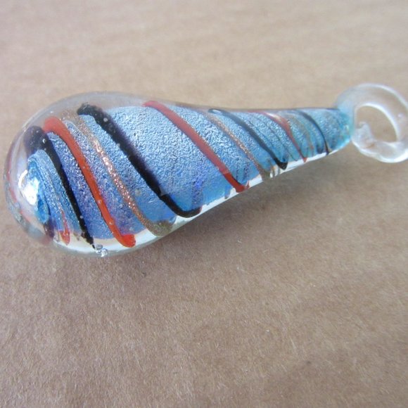 Glass Pendant Statement Necklace Blue Red Swirl Teardrop - Picture 9 of 10